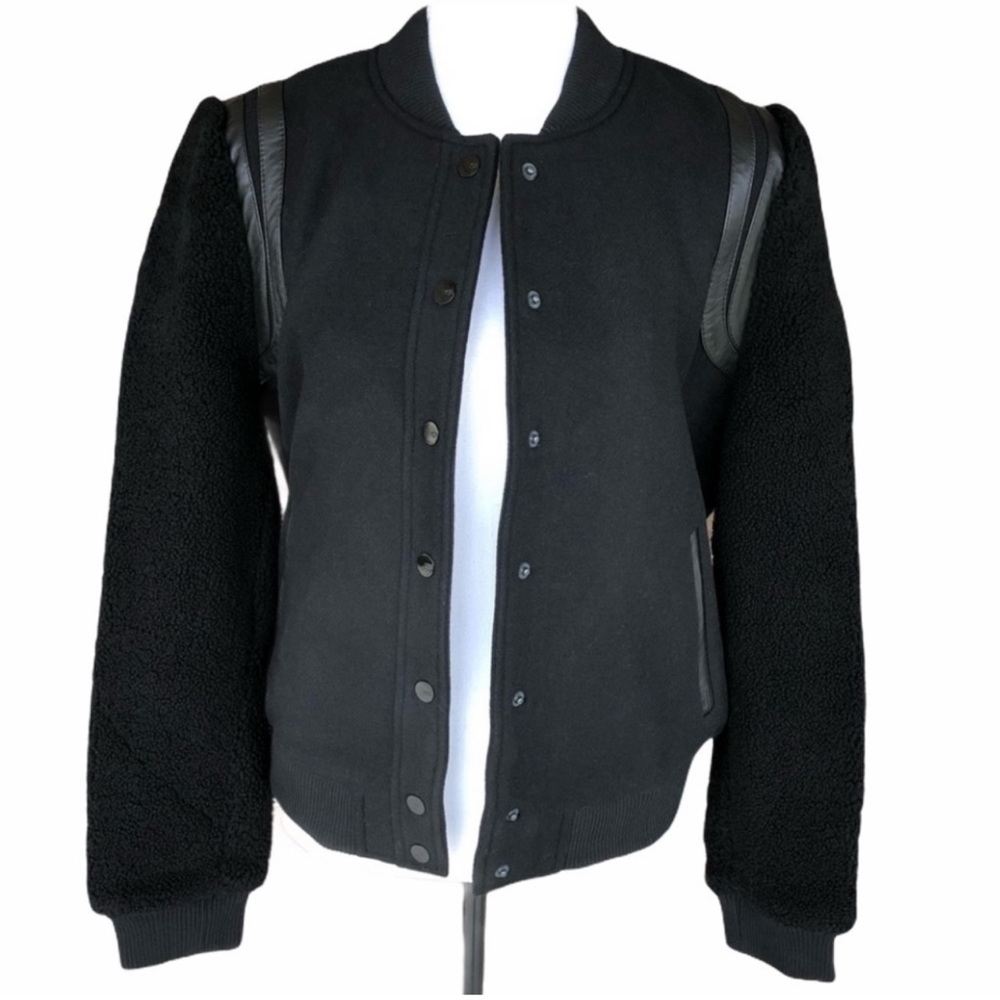 UGGS WOMEN'S BLACK WOOL BOMBER JACKET SZ LARGE